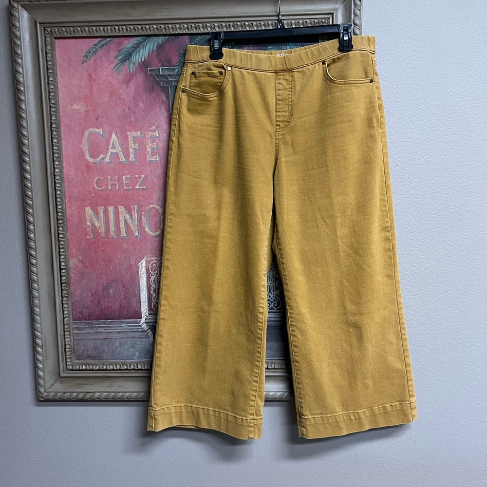 🍁A.N.A. Mustard Yellow Wide-Leg Pull On Crop Pants